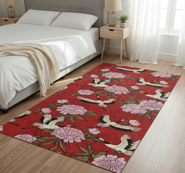 Bedroom vinyl rug with white birds on red pattern - TenStickers