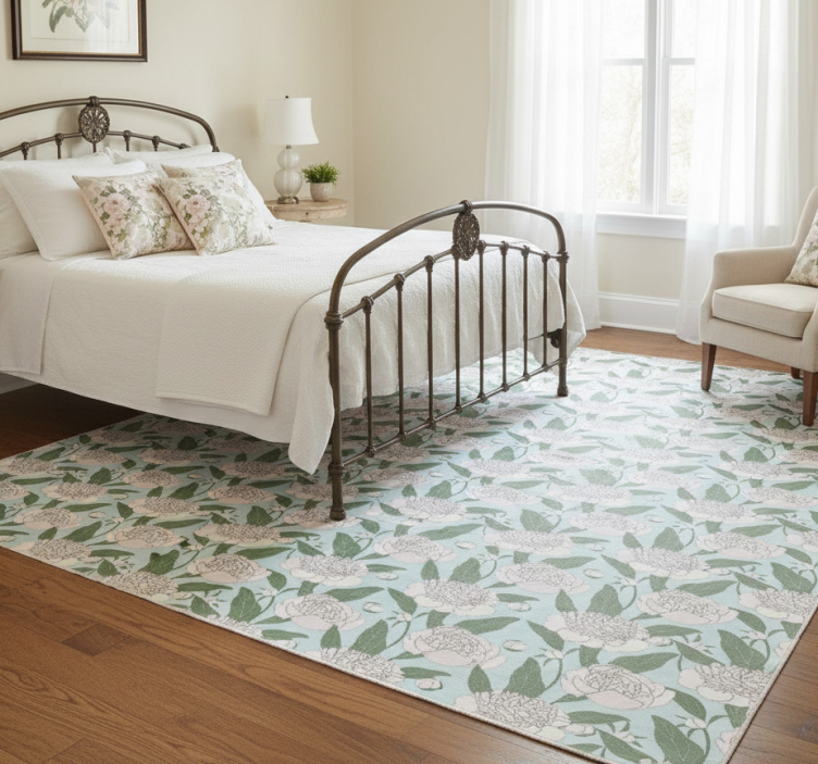 Bedroom vinyl rug with white flowers pattern - TenStickers