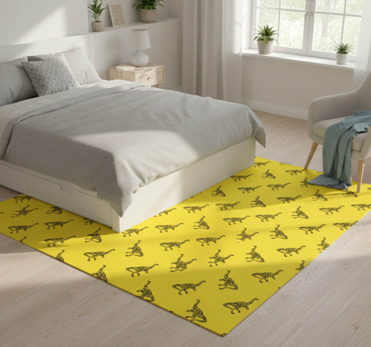 Bedroom vinyl rug with yellow brachiosaurus symbols - TenStickers