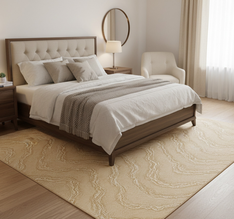 Beige and gold marble stone effect bedroom vinyl rug - TenStickers