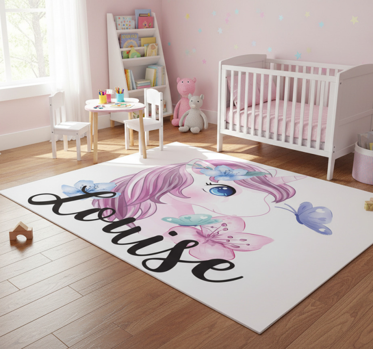 Big eye unicorn with butterfly animal vinyl rug - TenStickers