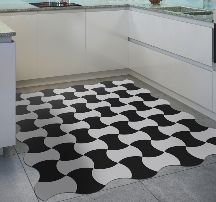 Black and White Curves geometric vinyl rug - TenStickers