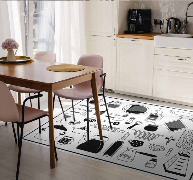 Black and white vinyl kitchen mat - TenStickers