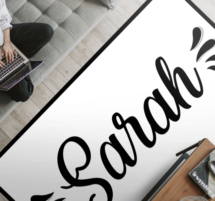 Black and white name living room vinyl rug - TenStickers