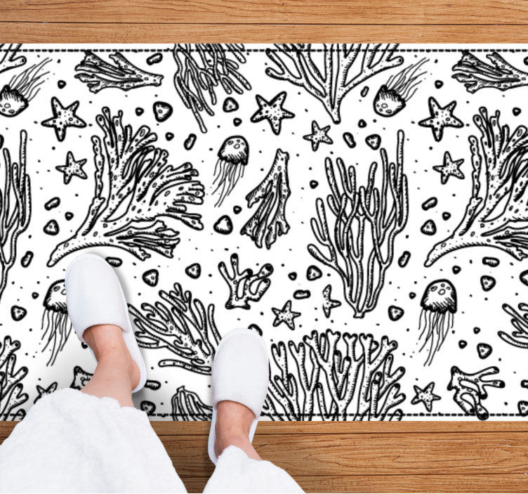 Black And White Ocean Motif Animal Rug - TenStickers
