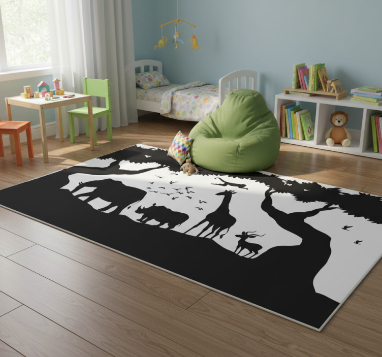 Black and white savannah animal vinyl rug - TenStickers