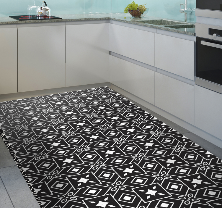 Black and white style kitchen vinyl rug - TenStickers