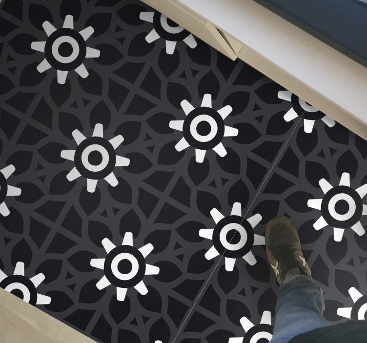 White floral print black vinyl rug - TenStickers