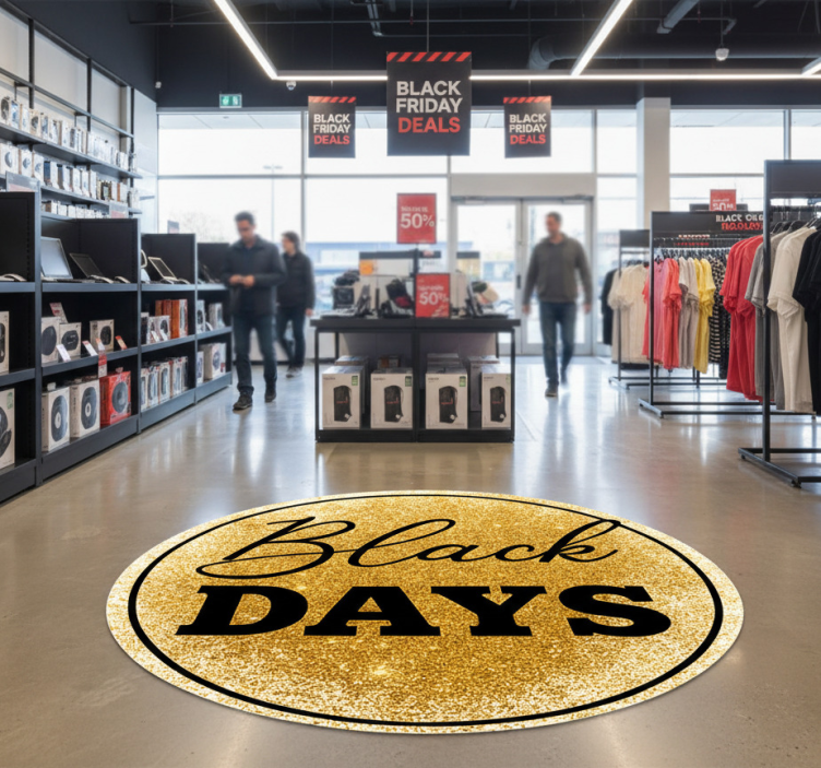 Black friday vinyl rug in white and gold design - TenStickers