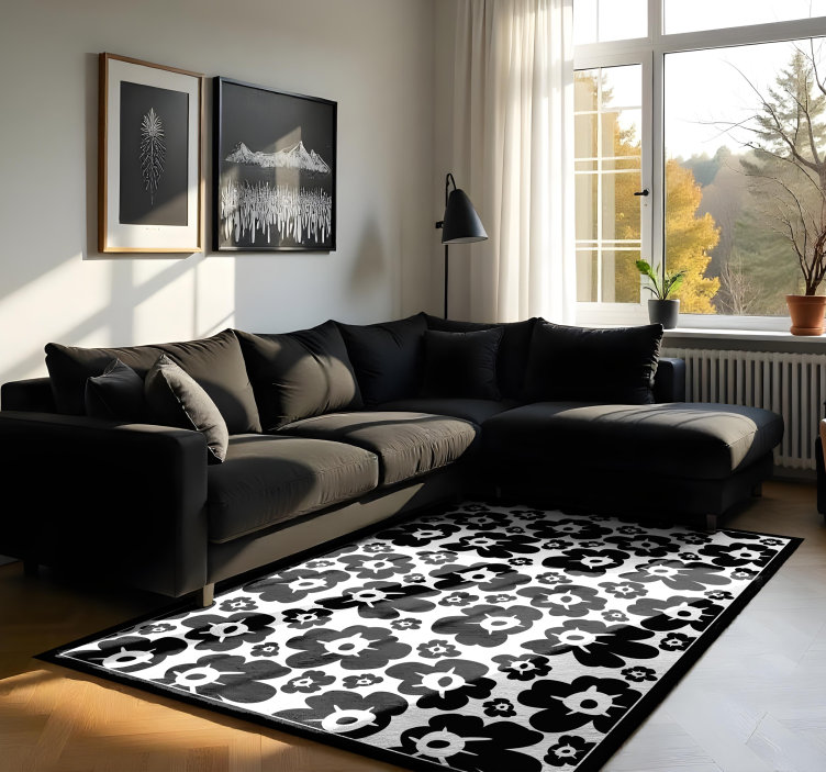 Black poppy floral vinyl rug - TenStickers