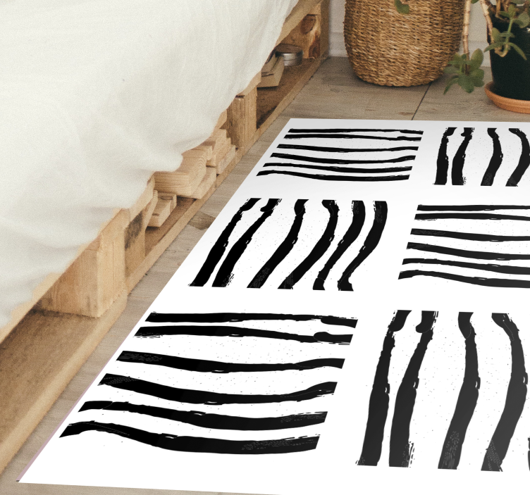 Organic black lines striped vinyl rug - TenStickers