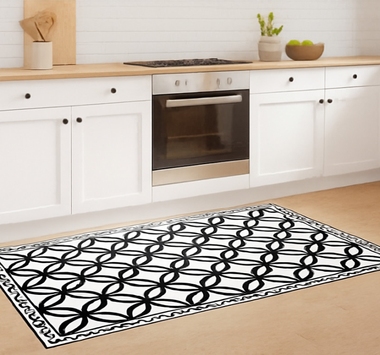 Black white ornate  kitchen vinyl rug - TenStickers