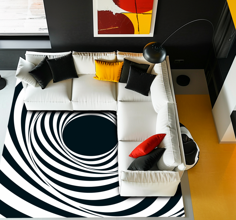 Black White Swirling Pattern Geometric Carpet - TenStickers
