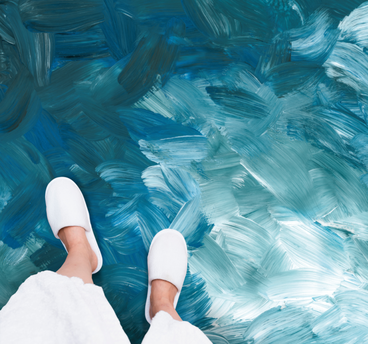 Blue abstract brush stroke square vinyl rug - TenStickers