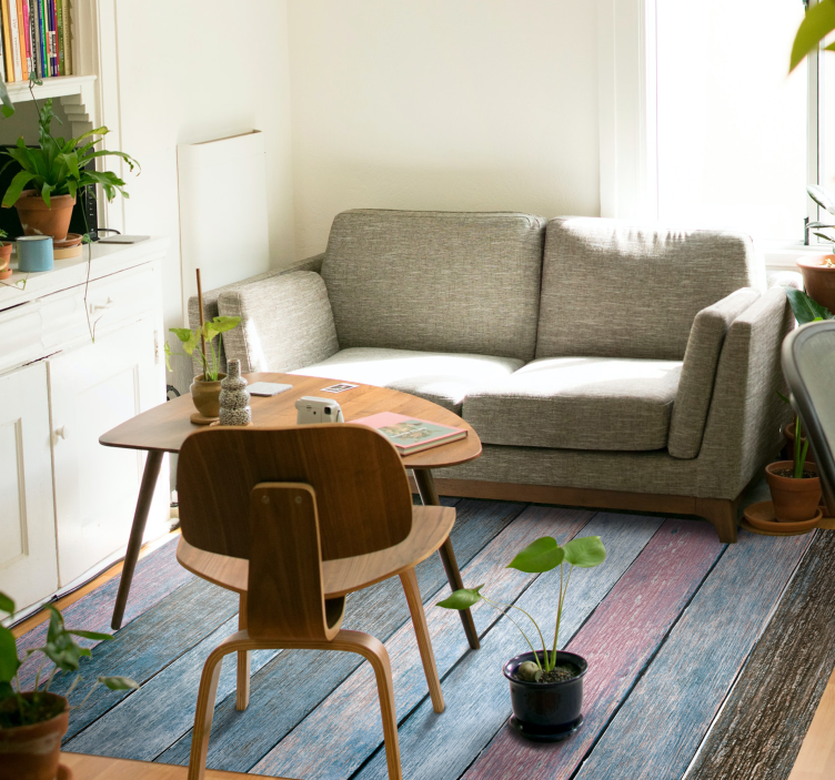 Blue and pink planks wood effect vinyl rug - TenStickers