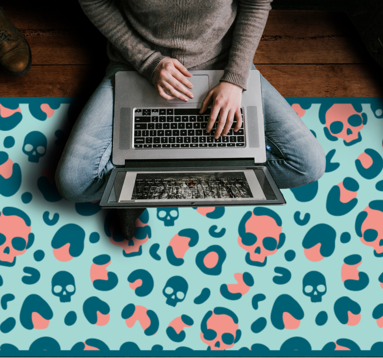 Blue and pink skull leopard pattern bedroom rug - TenStickers