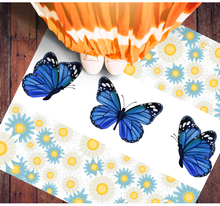 Blue butterflies floral vinyl rug - TenStickers