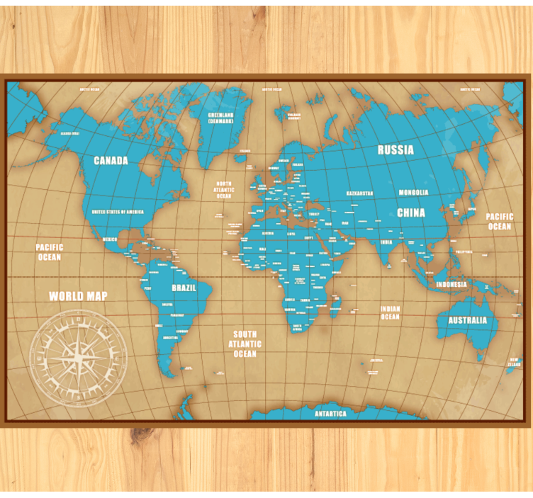 Blue design with countries world map vinyl rug - TenStickers