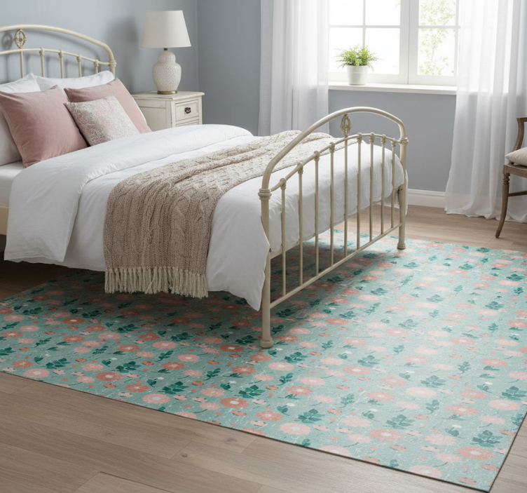 Blue floral shabby chic bedroom vinyl rug - TenStickers