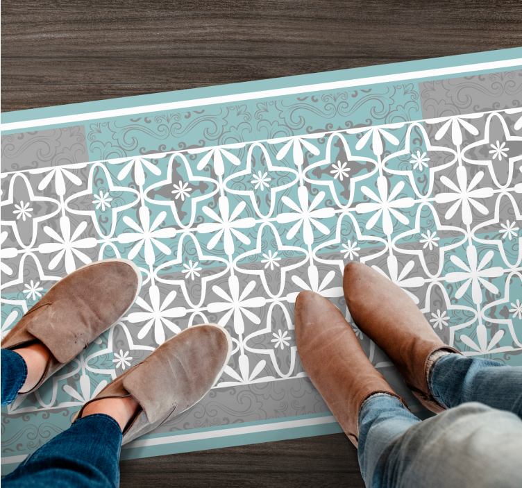 Blue grey patterns geometric vinyl rug - TenStickers