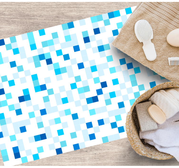 Blue Mosaic Motif tile vinyl rug - TenStickers