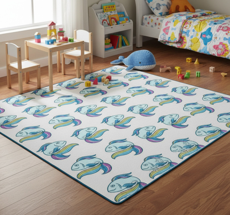 Blue neon fish animal vinyl rug - TenStickers