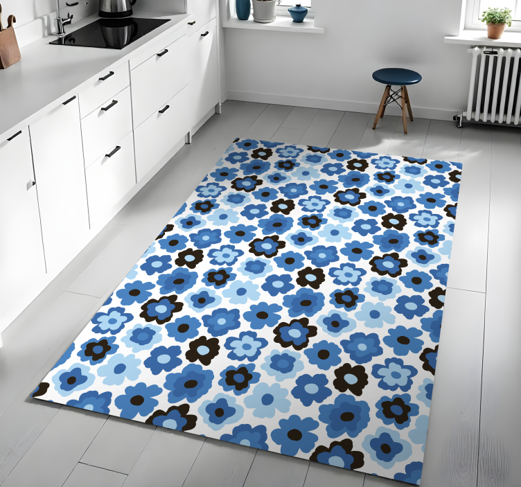 blue poppy floral vinyl rug - TenStickers