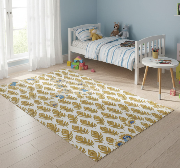 Blue turkey with golden flowers animal vinyl rug - TenStickers