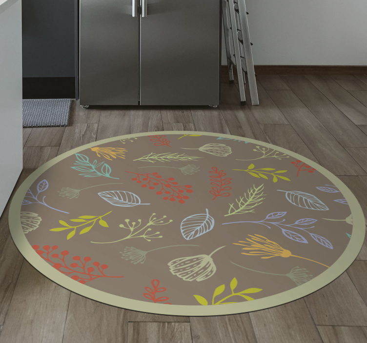 Botanical Leaf Print floral vinyl rug - TenStickers