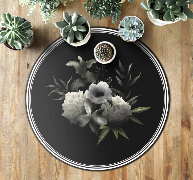 Botanical Monochrome Sophistication floral vinyl rug - TenStickers