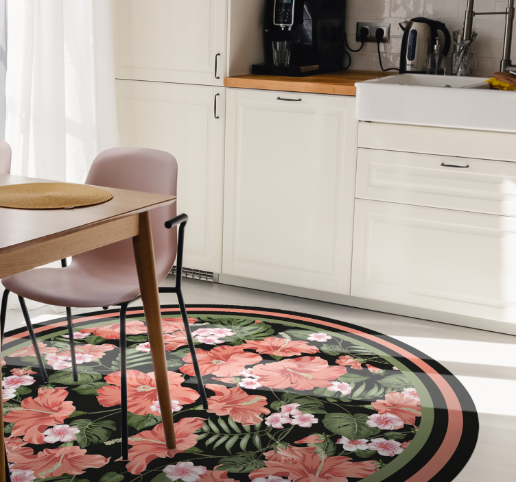 Floral Round Element floral vinyl rug - TenStickers
