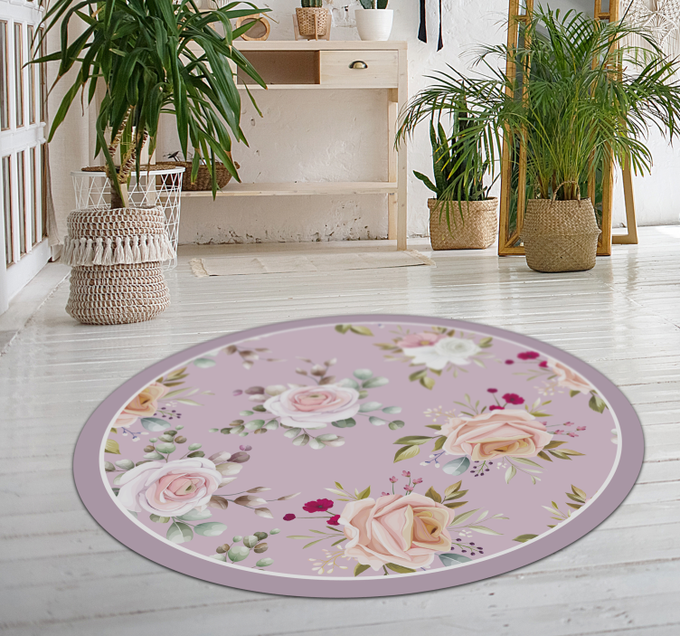Botanical Round Sophistication floral vinyl rug - TenStickers