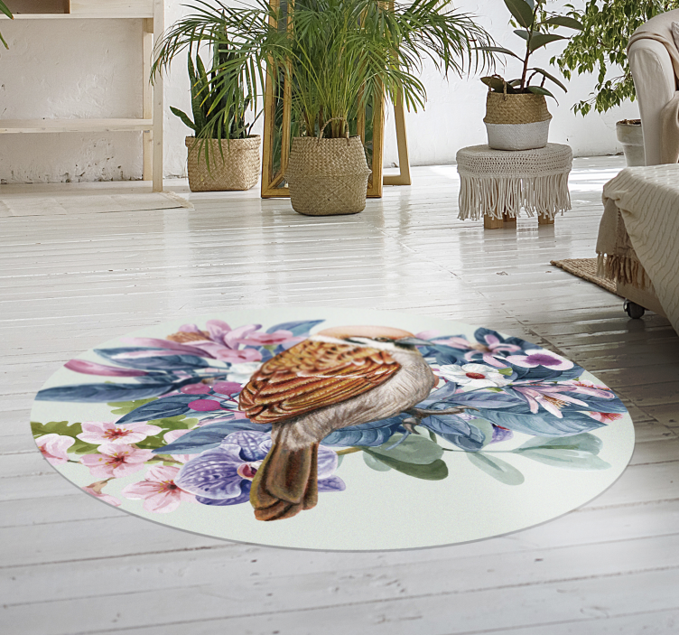 Botanical Wildlife Exhibit floral vinyl rug - TenStickers