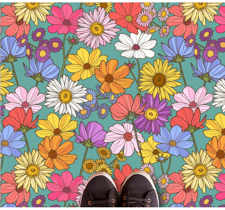 Bright colorful motif floral vinyl rug - TenStickers