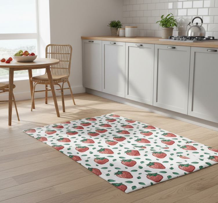 Bright juicy strawberries green leaves kitchen vinyl rug - TenStickers