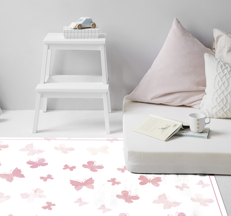 Butterfly Scatter floral vinyl rug - TenStickers