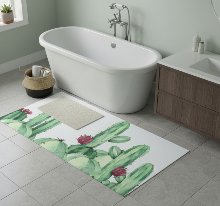 Cactus plants bathroom vinyl rug - TenStickers