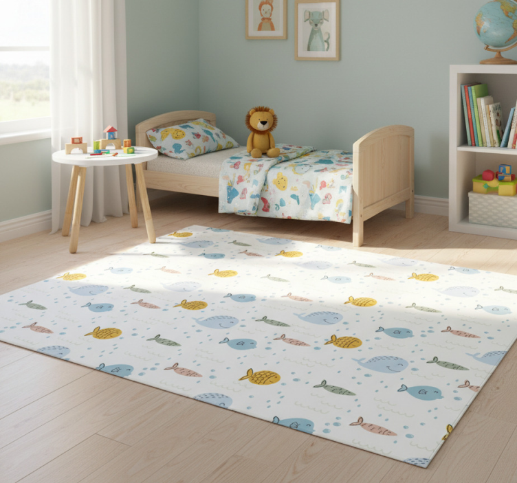 Cartoon multicolor fish animal vinyl rug - TenStickers