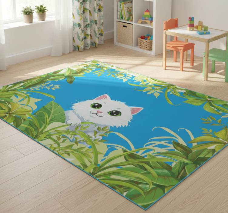 Cat among greenery animal vinyl rug - TenStickers