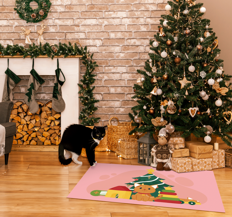 Cat Christmas animal floor mat - TenStickers