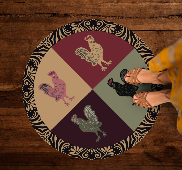 Charming chicken motif animal vinyl rug - TenStickers