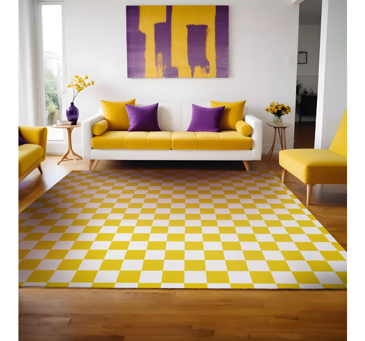 Checkered pattern  yellow vinyl rug - TenStickers