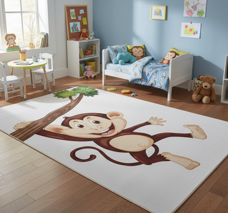Cheeky monkey swinging animal vinyl rug - TenStickers