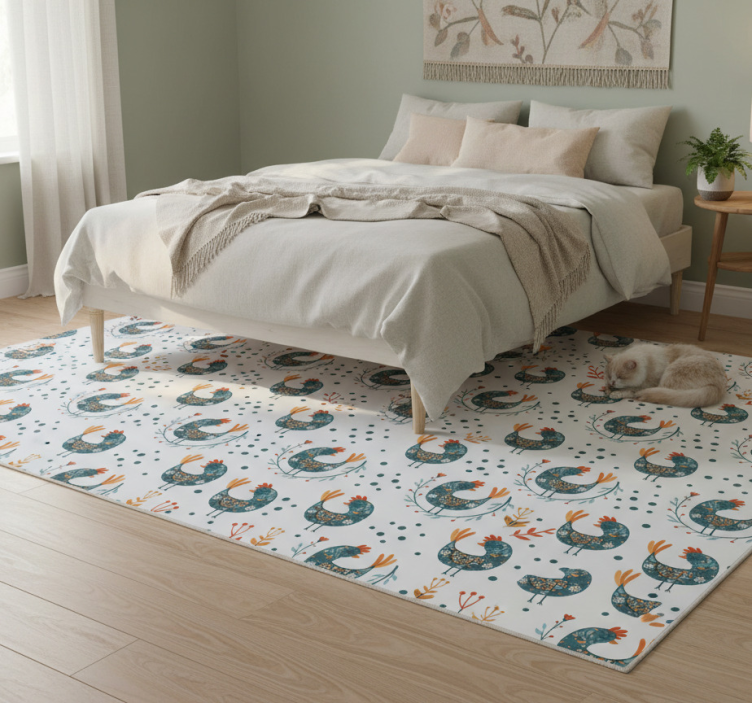 Chickens and flowers floral vinyl rug - TenStickers