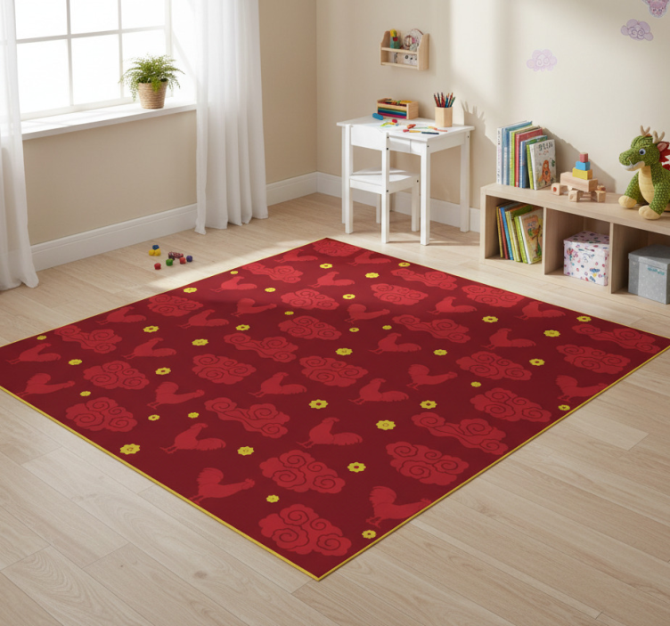 Chickens pattern chinese style animal vinyl rug - TenStickers