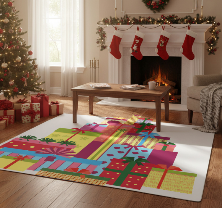 Christmas vinyl rug big pile of gift boxes - TenStickers