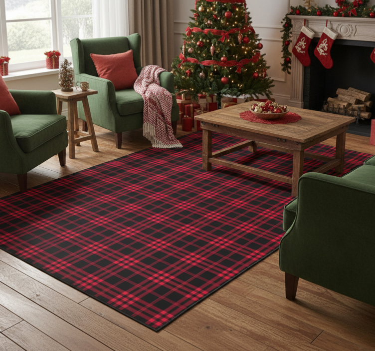 Christmas vinyl rug christmas tartan pattern mat - TenStickers