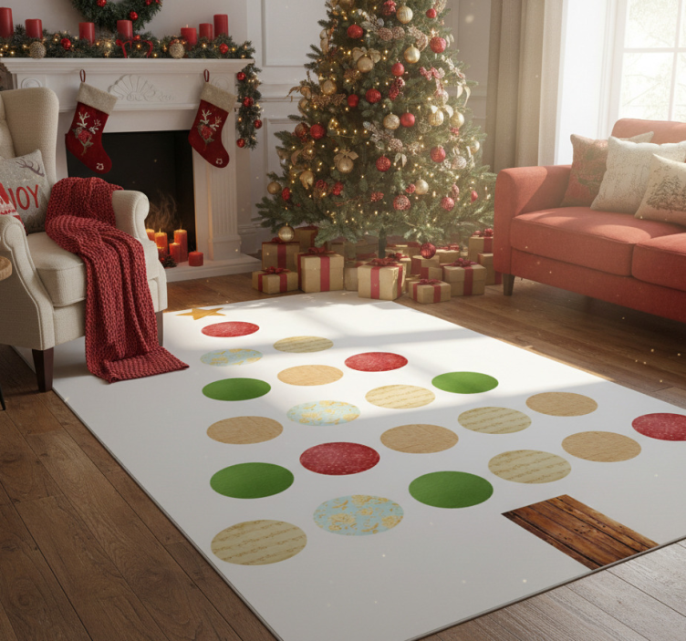 Christmas vinyl rug with colorful tree design - TenStickers