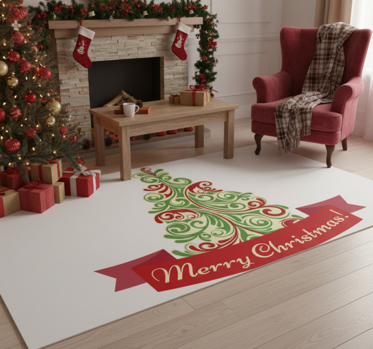 Christmas vinyl rug classic tree with message - TenStickers