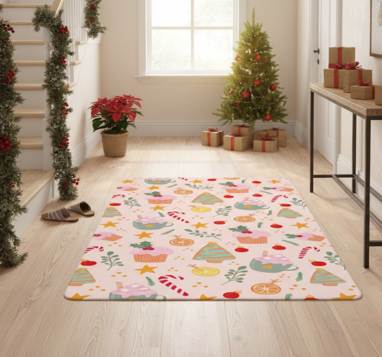 Christmas vinyl rug featuring candy canes and trees - TenStickers